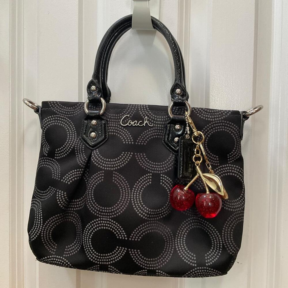Vintage COACH Ashley Dotted Op Art Mini Tote Satchel Handbag Black Canvas F20343